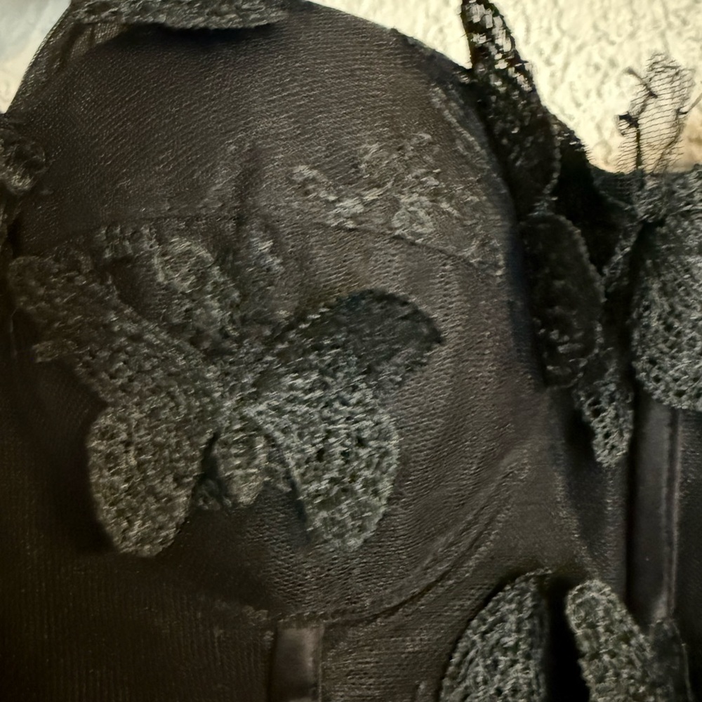 Black 3D Butterfly Tulle Maxi Dress Corset Bodice Romantic Goth Fairycore Size 8 - Picture 12 of 16